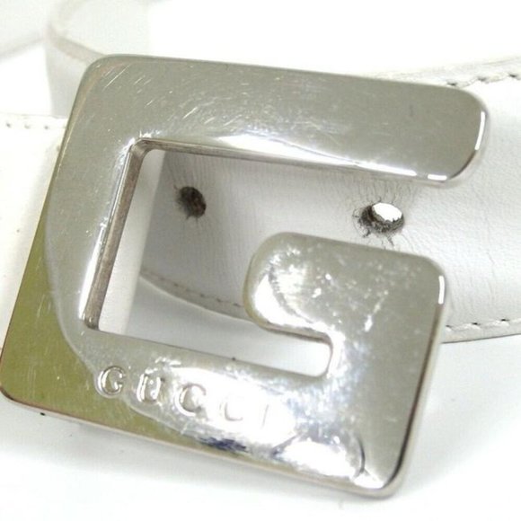 GUCCI White Tom Ford Era Chrome Square G Buckle main image 4